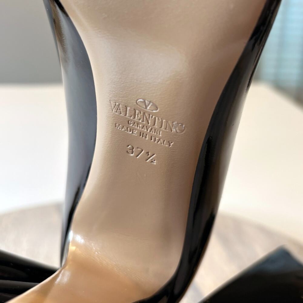 Valentino Garavani Black Patent Leather Bow Peep Toe Pumps 37.5 US 7.5 Italy - Picture 9 of 12
